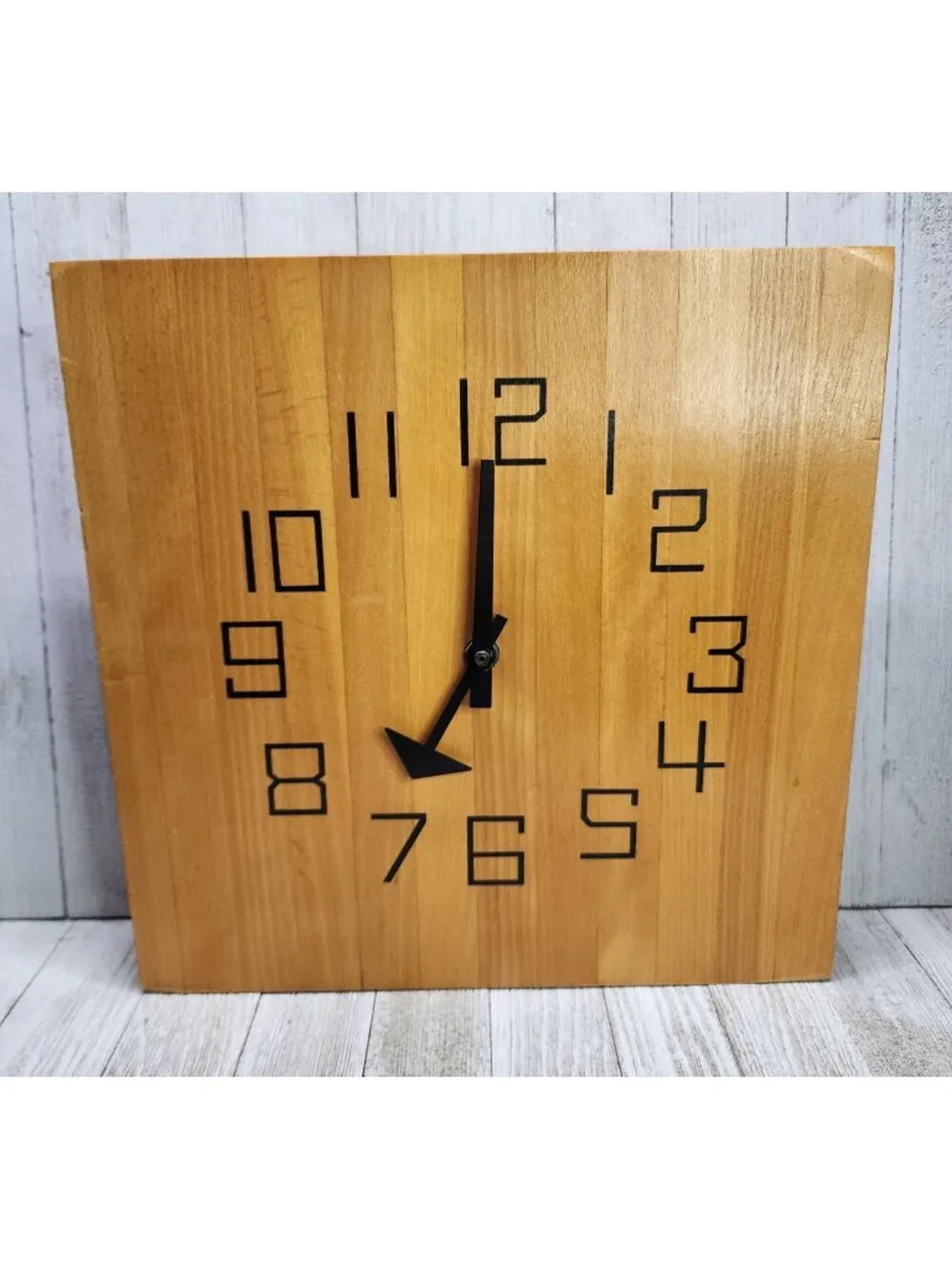 Vtg Kienzle Wooden Wall Clock Square Butcher Block MCM Design Tested Working!